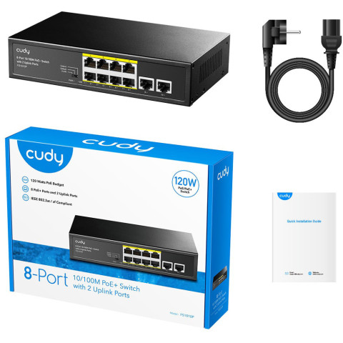 Комутатор Cudy FS1010P, 8 портовий 10/100M PoE+ Switch with 2 Uplink Ports 120W