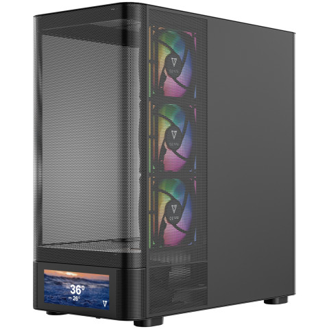 Корпус Modecom VOLCANO AQ500 ARGB MIDI FRONT LCD 6,2”, 4x120mm fans BLACK без БЖ ATX