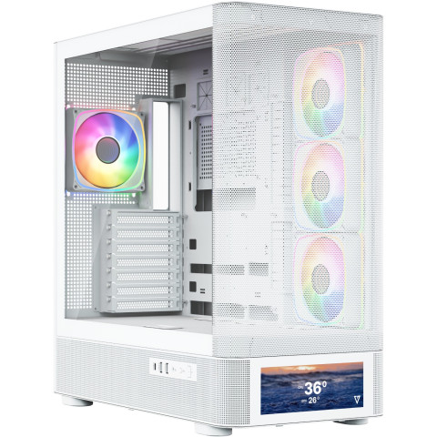 Корпус Modecom VOLCANO AQ500 ARGB MIDI FRONT LCD 6,2”, 4x120mm fans WHITE без БЖ ATX