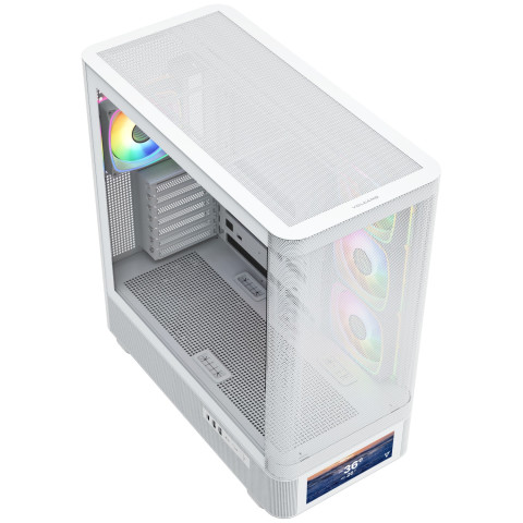 Корпус Modecom VOLCANO AQ500 ARGB MIDI FRONT LCD 6,2”, 4x120mm fans WHITE без БЖ ATX