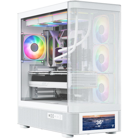 Корпус Modecom VOLCANO AQ500 ARGB MIDI FRONT LCD 6,2”, 4x120mm fans WHITE без БЖ ATX