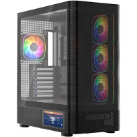 Корпус Modecom VOLCANO AQ400 ARGB MIDI SIDE LCD 6,2”, 4x120mm fans BLACK без БЖ ATX