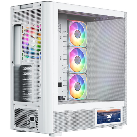 Корпус Modecom VOLCANO AQ400 ARGB MIDI SIDE LCD 6,2”, 4x120mm fans WHITE без БЖ ATX