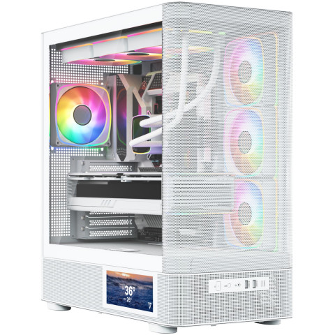 Корпус Modecom VOLCANO AQ400 ARGB MIDI SIDE LCD 6,2”, 4x120mm fans WHITE без БЖ ATX