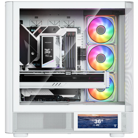Корпус Modecom VOLCANO AQ400 ARGB MIDI SIDE LCD 6,2”, 4x120mm fans WHITE без БЖ ATX