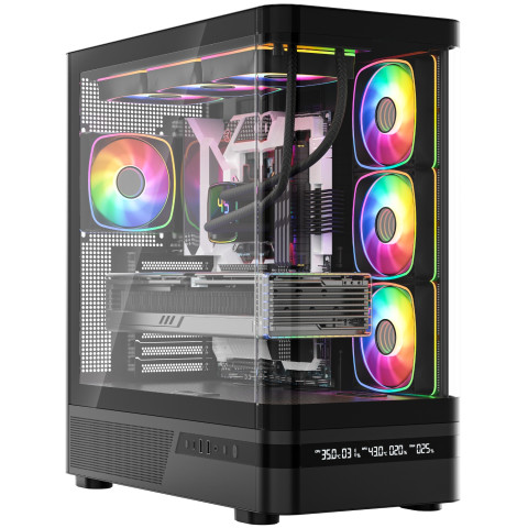 Корпус Modecom VOLCANO AQ200 ARGB MIDI FRONT LCD, 4x120mm fans BLACK без БЖ ATX