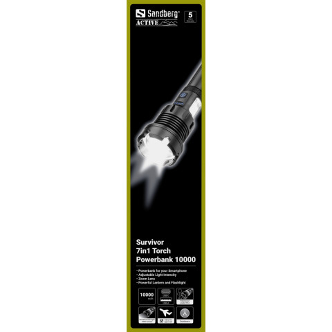 Ліхтарик-повербанк Sandberg Survivor 7 in 1 Torch Powerbank 10000 mAh XHP70 LED USB-C 5W