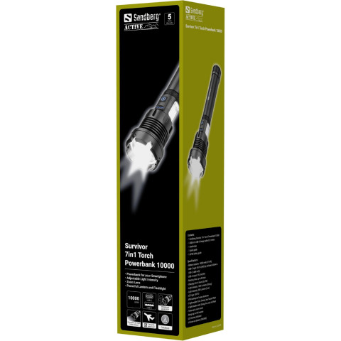Ліхтарик-повербанк Sandberg Survivor 7 in 1 Torch Powerbank 10000 mAh XHP70 LED USB-C 5W
