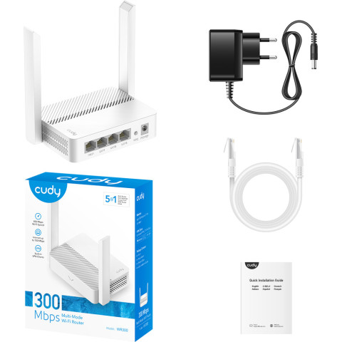 Маршрутизатор Cudy WR300, N300 Wi-Fi Router, 802.11b/g/n,300Mbps, 2.4GHz, 4 × 10/100Mbps Ports, 2 ×