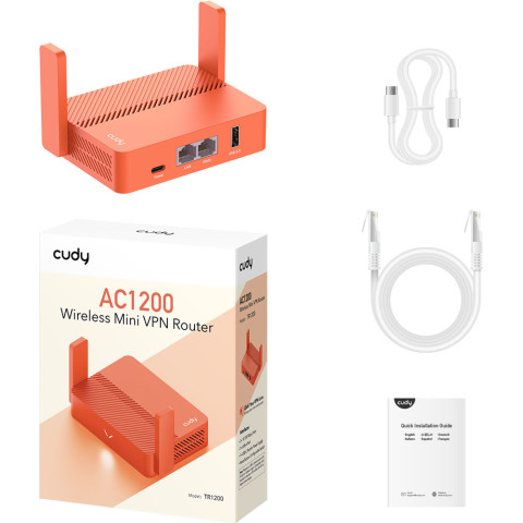 Маршрутизатор Cudy TR1200, AC1200 Wi-Fi Mesh Router w USB, 2×10/100Mbps RJ45, USB Type-C power in.