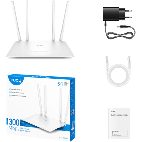 Маршрутизатор Cudy WR300S, Wi-Fi, 802.11b/g/n, 300Mbps 2.4GHz, 5×10/100Mbps, 4×5dBi an, WiFi, IPv6
