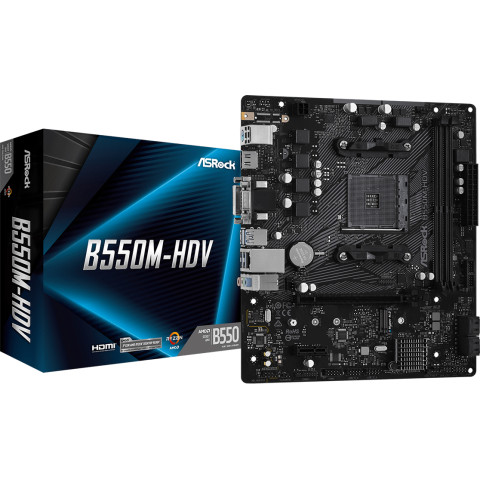 ASRock B550M-HDV (AM4/B550, 2*DDR4, PCIex16, DVI/HDMI/VGA, 4xSATA, M.2, GLan, 7.1ch, mATX)