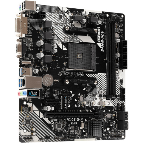 ASRock B450M-HDV R4.0 (AM4/B450, 2*DDR4, PCIex16, DVI-D/HDMI/VGA, 4xSATA, M.2, GLan, 8ch, mATX)