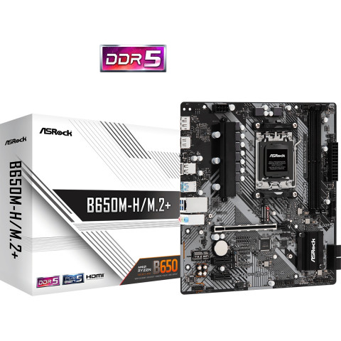 ASRock B650M-H/M.2+ (AM5/B650, 2*DDR5, PCIex16, DP/HDMI, 4xSATA, 2xM.2, GLan, 7.1ch, mATX)