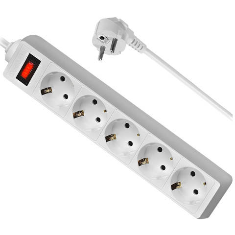 Power filtr 1.8м Defender ES1.8, 5 розеток, білий