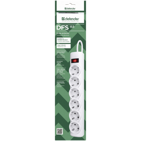 Power filtr 3.0м Defender DFS153, 6 розеток, білий