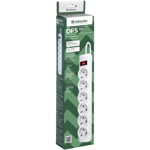 Power filtr 3.0м Defender DFS153, 6 розеток, білий