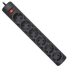 Power filtr 1.8м Defender DFS151, чорний, 6 розеток, з вимикачем