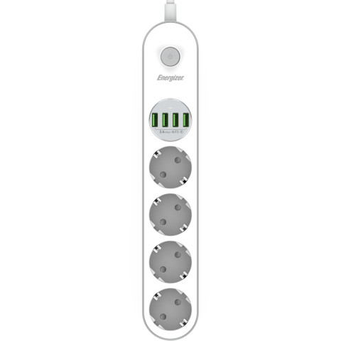 Power filtr 2.0м Energizer 4 розетки, 4xUSB 3.4A, з заземленням білий