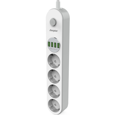 Power filtr 2.0м Energizer 4 розетки, 4xUSB 3.4A, з заземленням білий