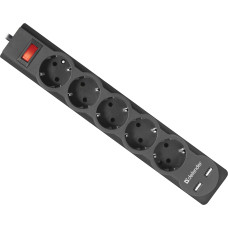 Power filtr 1.8м Defender DFS751, 5 розеток, 2xUSB, 2.1A