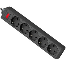 Power filtr 1.8м Defender ES1.8, чорний, 5 розеток, з вимикачем