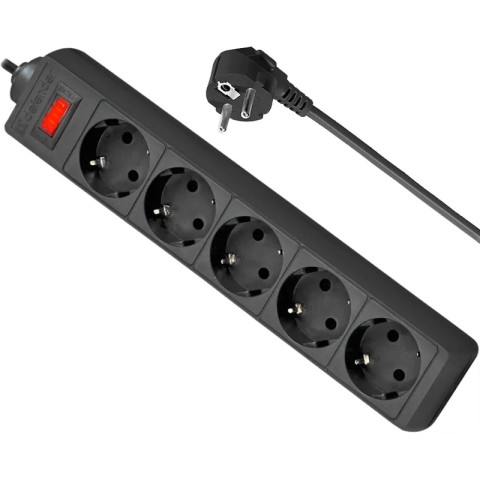 Power filtr 1.8м Defender ES1.8, чорний, 5 розеток, з вимикачем