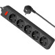 Power filtr 1.8м Defender ES1.8, чорний, 5 розеток, з вимикачем
