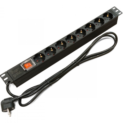 Блок 19" на 8 роз. нім. станд., 16А, 1U, з вимикачем, шнур 1.8м , Kingda KD-GER(16)N1008WKPDY30W19A