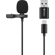 Мікрофон петличний Sandberg Streamer USB Clip USB-A/USB-C, провідний, кабель 3м, чорний