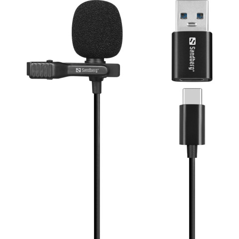 Мікрофон петличний Sandberg Streamer USB Clip USB-A/USB-C, провідний, кабель 3м, чорний