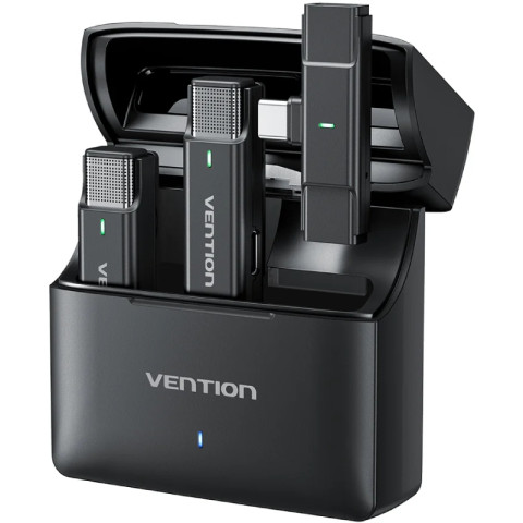 Бездротовий подвійний петличний мікрофон Vention USB-C 2-Pack Wireless Lavalier with Charging Case