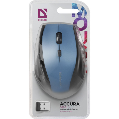 Мишка Defender Accura MM-365, бездротова, 6 кн. до 1600 dpi, синя