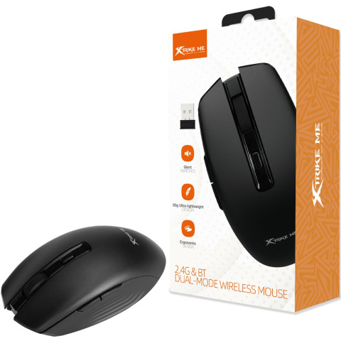 Мишка XTRIKE ME GW-224, бездротова Bluetooth+2.4G 1600dpi., 6кн., Silent, чорна