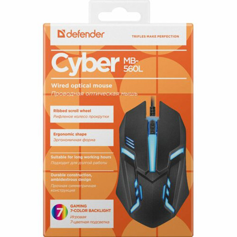 Мишка Defender Cyber MB-560L, 4 кн., 1200 dpi, підсвітка 7 кол., чорна