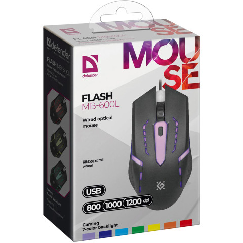 Мишка Defender Flash MB-600L, 4 кн. 1200 dpi, 7 кол. підсвітки