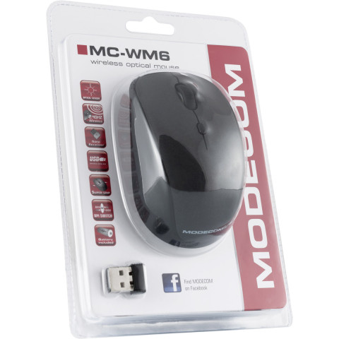 Мишка Modecom MC-WM6, бездротова, 3кн., 1600dpi, нано ресівер, чорна