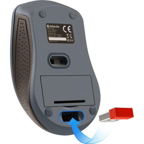 Мишка Defender Accura MM-935, бездротова, 4кн., до 1600dpi, сіра