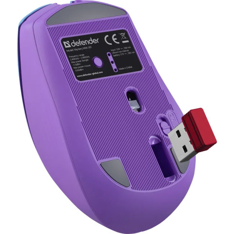 Мишка Defender Mystery MM-301, бездротова Bluetooth+2.4G, 1600 dpi., 4кн., 500mAh, LED, фіолетова