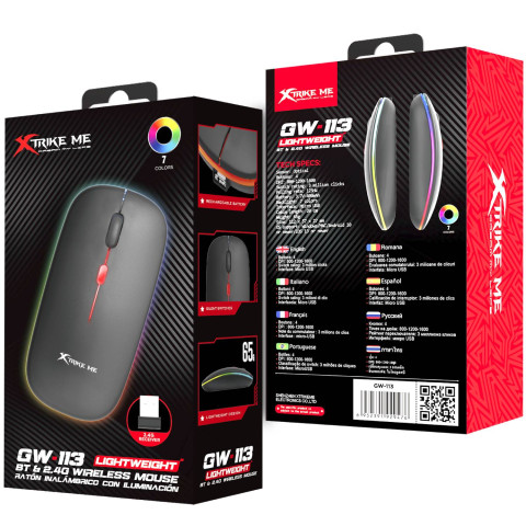 Мишка XTRIKE ME GW-113, бездротова Bluetooth+2,4G, 3200dpi., 4кн., 7 режимів RGB, чорна