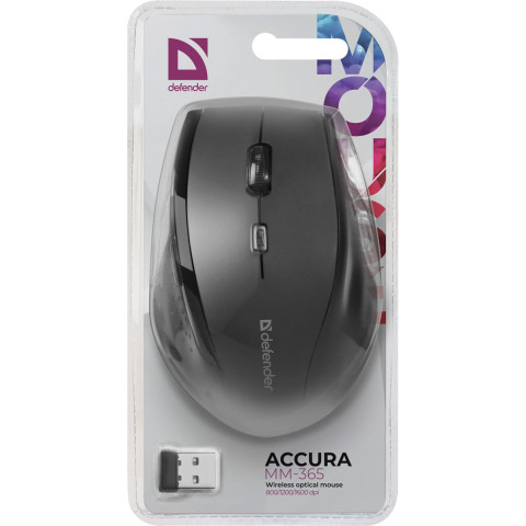 Мишка Defender Accura MM-365, бездротова, 6 кн. до 1600 dpi, чорна