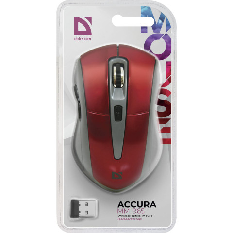 Мишка Defender Accura MM-965, бездротова, 6 кн. до 1600 dpi, червона