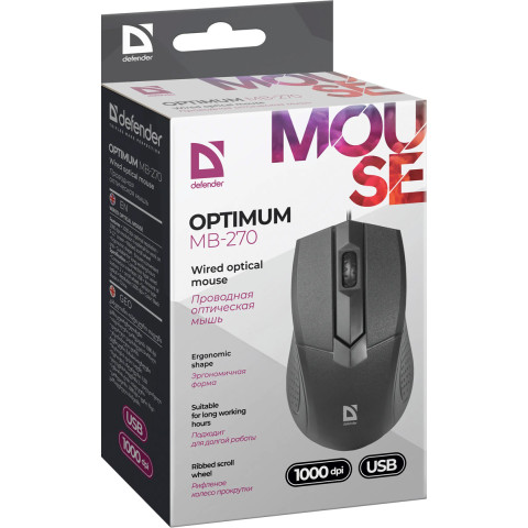 Мишка Defender Optimum MB-270, 3кн., 1000dpi, чорна