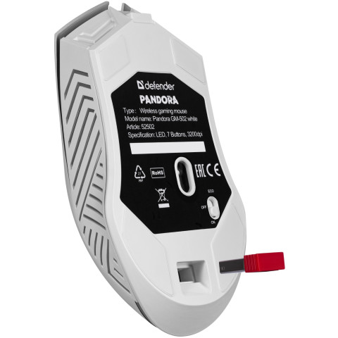Мишка Defender Pandora GM-502, бездротова, ігрова, 7кн., 3200 dpi., 500 mAh, біла