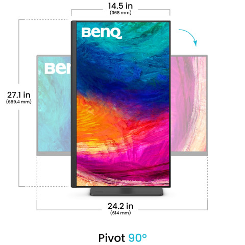 TFT 27" BenQ PD2706QN, QHD, IPS, HDMI, DP, USB-C, HAS, Pivot, колонки, темно сірий