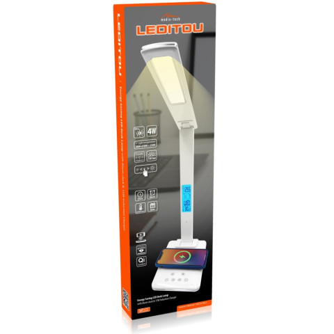 LED лампа настільна Media-Tech LEDITOU MT222, 4W 6500K, 15W QI з вбудованим WRL, біла