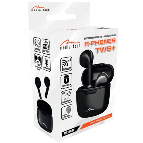 Навушники TWS Media-Tech R-PHONES, BT 5.3, Black