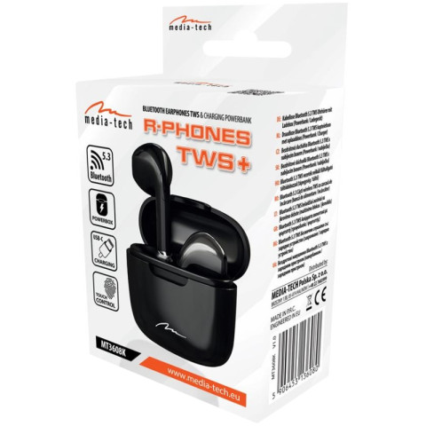 Навушники TWS Media-Tech R-PHONES, BT 5.3, Black
