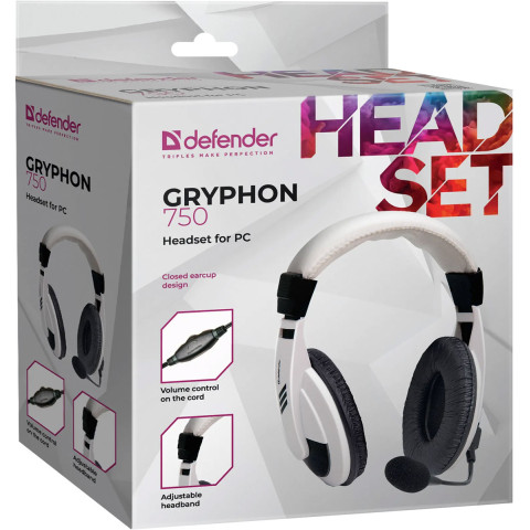Гарнітура Defender Gryphon HN-750, 2х3,5мм, White