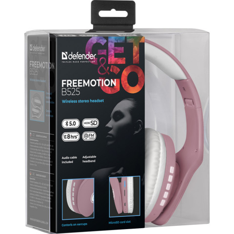 Гарнітура Defender FreeMotion B525, Bluetooth+3,5мм, White-Pink